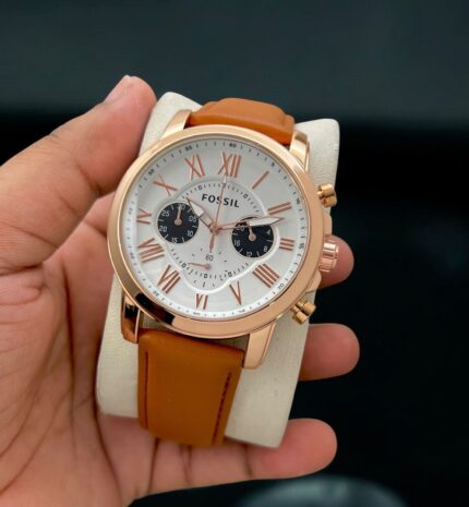 Fossil Men's 43mm Rose Gold-Tone Chronograph Watch with Leather Strap